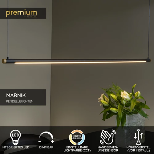 Lucide MARNIK - Pendelleuchten - Ø 2,5 cm - LED Dim. - CCT - 1x22W 2700K/4000K - Hand-Bewegungssensor - Schwarz | Premium - USP